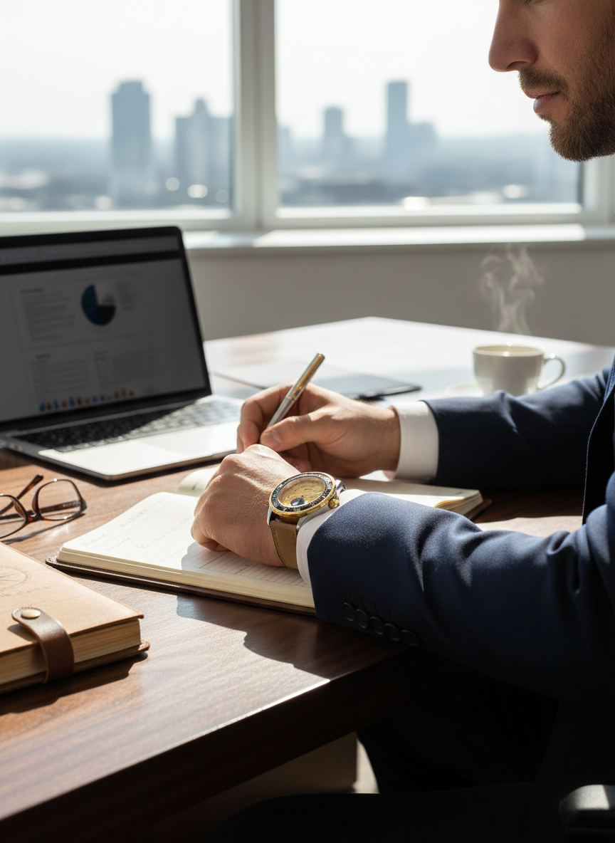 Aquatime "Celestial" Gold & Tan Premium Leather Watch