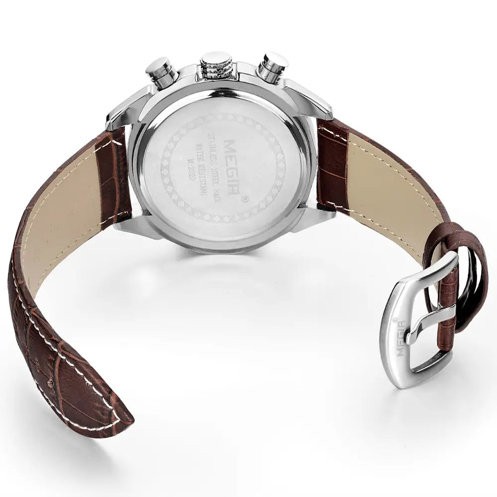 MEGIR 2015 Men Quartz Watch Reloj Montres Homme Leather Strap Analog Chronograph Calendar Wrist Watches Sport Wristwatch for Man