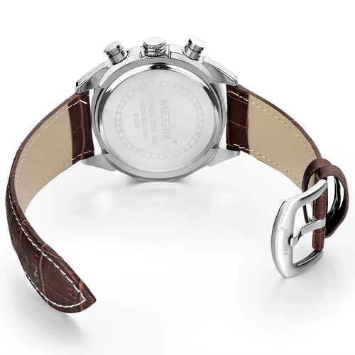 MEGIR 2015 Men Quartz Watch Reloj Montres Homme Leather Strap Analog Chronograph Calendar Wrist Watches Sport Wristwatch for Man