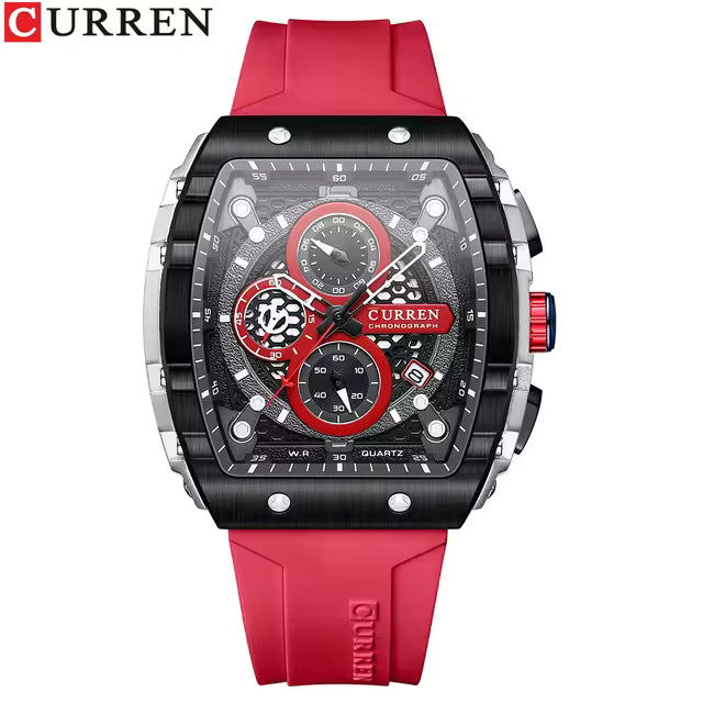 CURREN 8442 Luxury Tonneau Quartz Watch for Men - Waterproof 3ATM, Date Calendar Dial, Stylish Executive Design