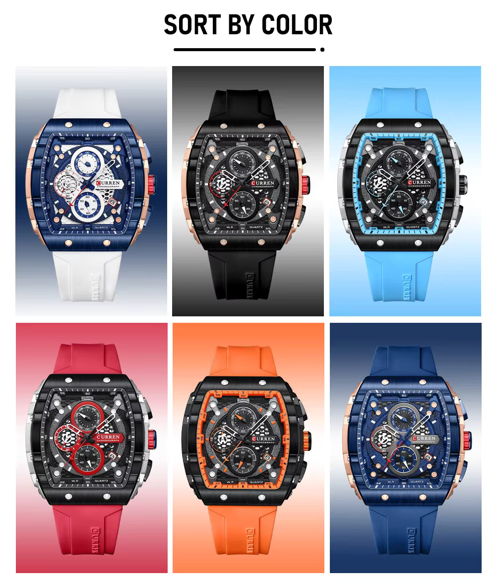 CURREN 8442 Luxury Tonneau Quartz Watch for Men - Waterproof 3ATM, Date Calendar Dial, Stylish Executive Design