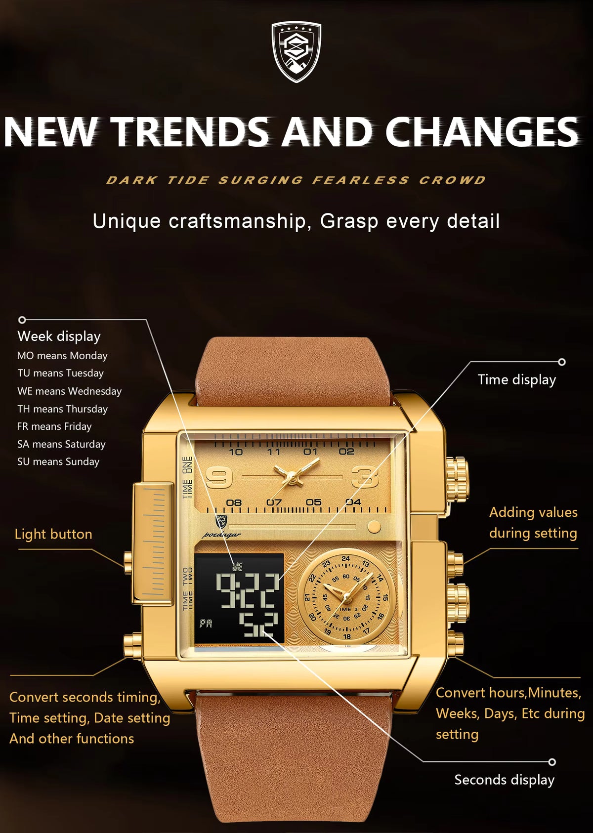New POEDAGAR 997 Luxury Watch Business Waterproof Male Clock Luminous Date Stainless Steel Square Quartz Men Watch Reloj