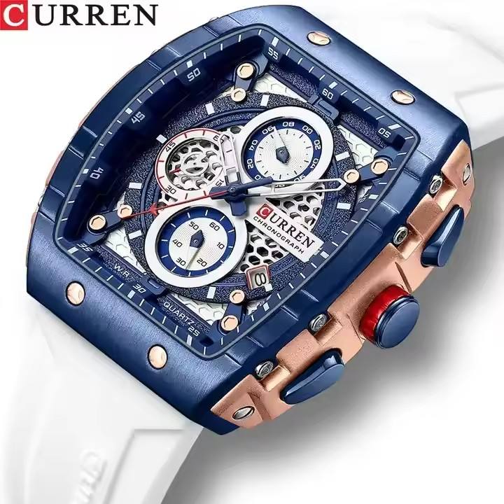 CURREN 8442 Luxury Tonneau Quartz Watch for Men - Waterproof 3ATM, Date Calendar Dial, Stylish Executive Design