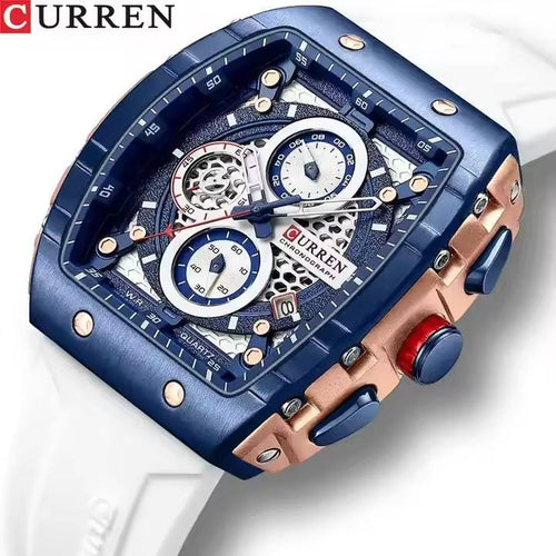 CURREN 8442 Luxury Tonneau Quartz Watch for Men - Waterproof 3ATM, Date Calendar Dial, Stylish Executive Design