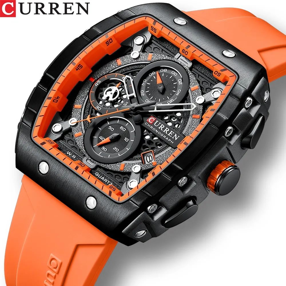 CURREN 8442 Luxury Tonneau Quartz Watch for Men - Waterproof 3ATM, Date Calendar Dial, Stylish Executive Design