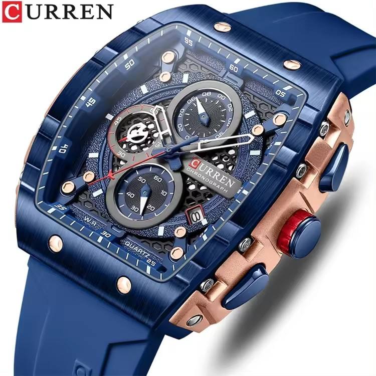 CURREN 8442 Luxury Tonneau Quartz Watch for Men - Waterproof 3ATM, Date Calendar Dial, Stylish Executive Design