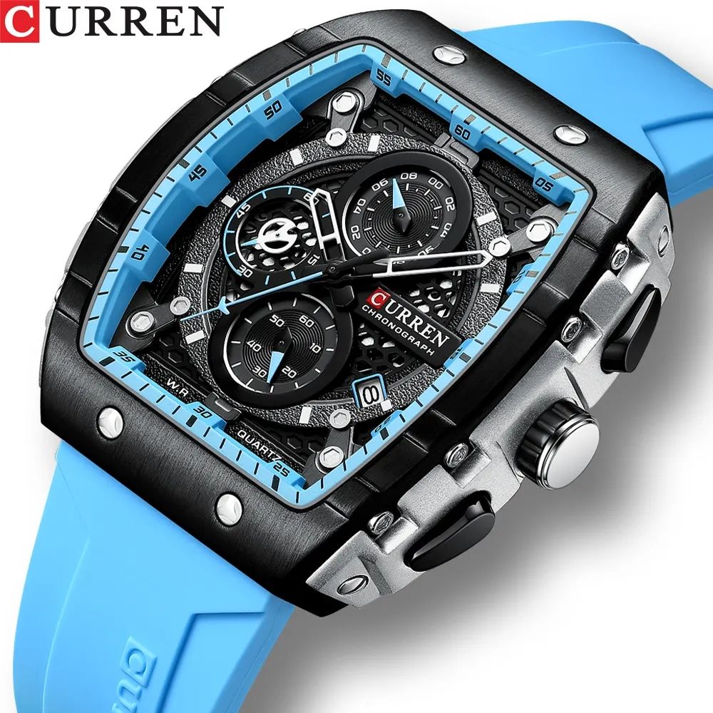 CURREN 8442 Luxury Tonneau Quartz Watch for Men - Waterproof 3ATM, Date Calendar Dial, Stylish Executive Design