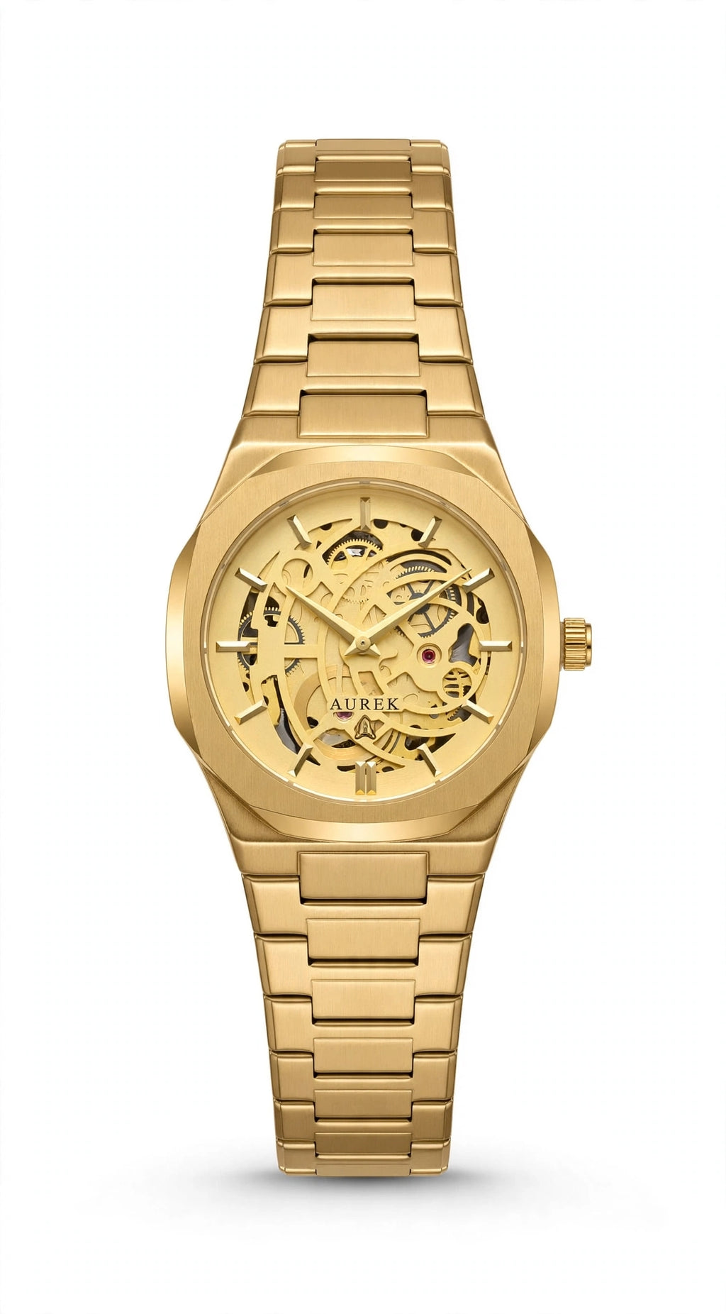 ALI GEEK Luxury Gold Skeleton Watch For Men - Automatic Look | Stainless Steel | Premium Business Watch