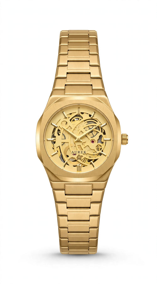 ALI GEEK Luxury Gold Skeleton Watch For Men - Automatic Look | Stainless Steel | Premium Business Watch