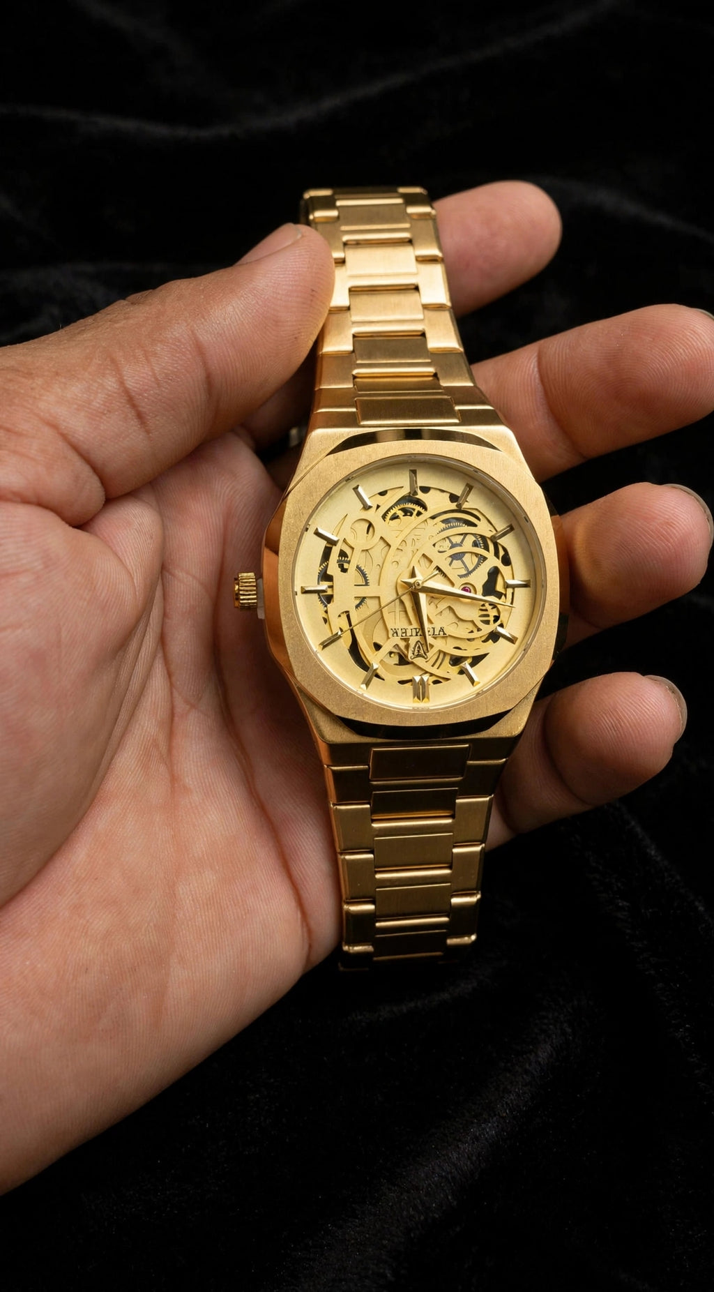 ALI GEEK Luxury Gold Skeleton Watch For Men - Automatic Look | Stainless Steel | Premium Business Watch