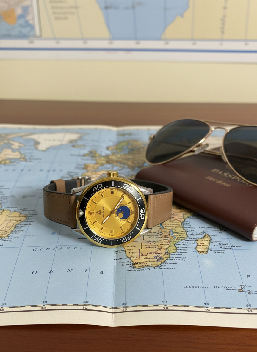 Aquatime "Celestial" Gold & Tan Premium Leather Watch