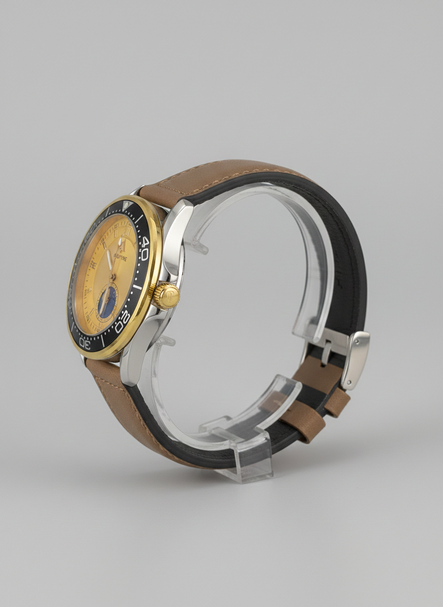 Aquatime "Celestial" Gold & Tan Premium Leather Watch